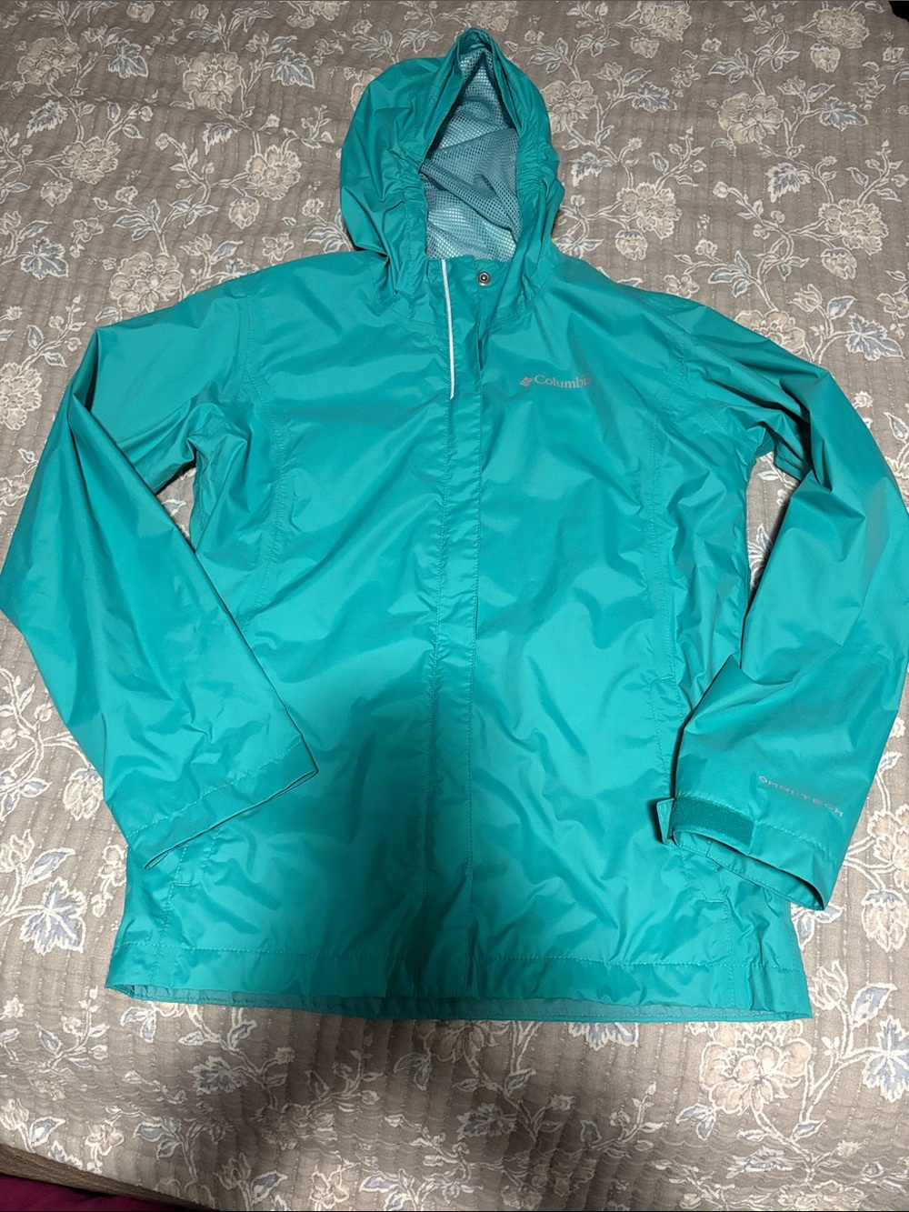 Columbia Teal Hooded Windbreaker Jacket